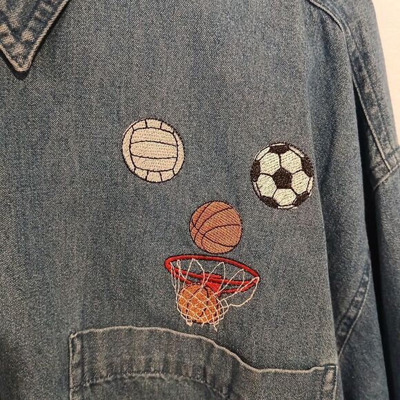 Sports Mom Denim Embroidered Button Up Shirt Size 3XL Momcore Grandmacore - Picture 4 of 7
